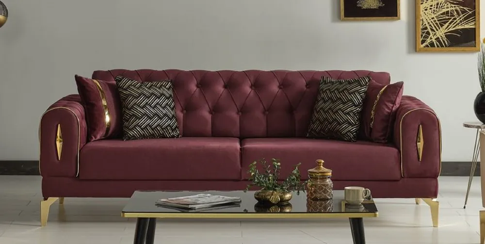 Neu Casa Padrino sofá cama de lujo vino rojo / oro 225 x 95 x A. 83 cm - Sofá de salón con 4 almohadas - Muebles de salón de lujo