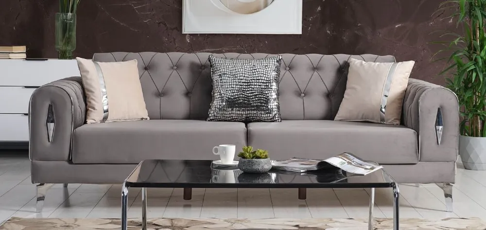 Direkt Vom Hersteller Casa Padrino sofá cama de lujo gris / plata 225 x 95 x A. 83 cm - Sofá de salón con 4 almohadas - Muebles de salón de lujo