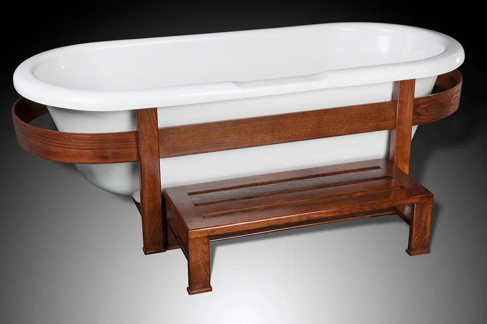 Schneller Versand Casa Padrino bañera de lujo retro blanco / marron oscuro 178 x 76 x A. 73 cm - Bañera independiente con estructura de madera y escalón - Muebles de baño retro