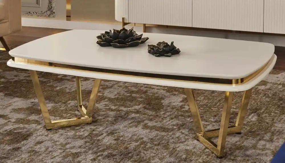 Sonderangebot Casa Padrino mesa de centro de lujo blanco / oro 120 x 70 x A. 40 cm - Mesa de salón rectangular - Muebles de salón de lujo