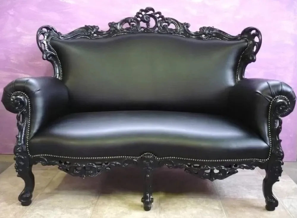 Schnäppchen Casa Padrino sofá de cuero barroco de lujo negro - Magnífico sofá de salón en estilo barroco - Muebles Barrocos - Calidad de Lujo - Hecho en Italia
