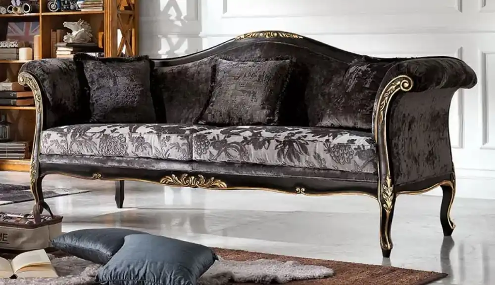 Casa Padrino sofá barroco de lujo gris / negro / oro - Sofá de salón noble con patrón elegante - Muebles Barrocos - Calidad de Lujo - Hecho en Italia Must-Have