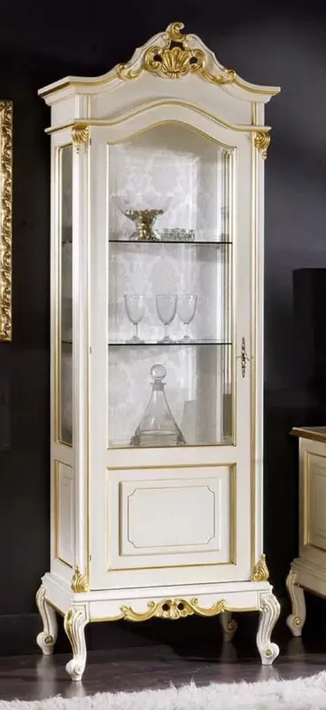 Casa Padrino vitrina barroco de lujo blanco / oro - Vitrina de madera maciza hecha a mano con puerta - Magníficos muebles barrocos - Calidad de Lujo - Hecho en Italia Top-Preis