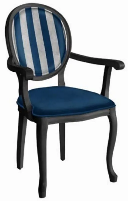 Solange Der Vorrat Reicht Casa Padrino silla de comedor barroco azul / plata / negro - Silla de estilo antiguo hecha a mano con reposabrazos - Muebles de comedor de estilo barroco