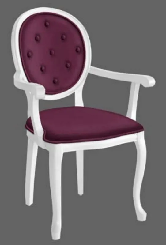 Billig Casa Padrino silla de comedor barroco púrpura / blanco - Silla de estilo antiguo hecha a mano con reposabrazos - Muebles de comedor de estilo barroco