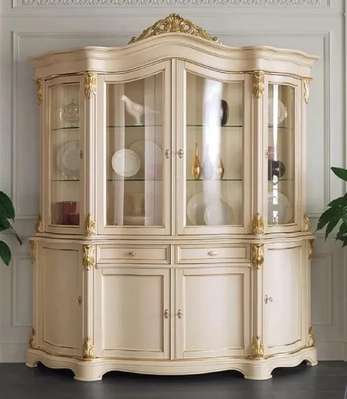 Jetzt Bestellen Casa Padrino vitrina barroco de lujo crema / oro - Vitrina de madera maciza hecha a mano con 8 puertas y 2 cajones - Magníficos muebles barrocos - Calidad de Lujo - Hecho en Italia