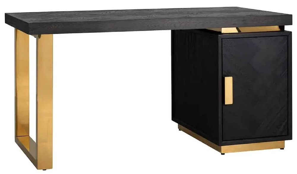 Casa Padrino escritorio de madera maciza de lujo negro / oro 150 x 70 x A. 77 cm - Mesa de Oficina - Mesa de Ordenador - Muebles de Oficina de Lujo Ausverkauf