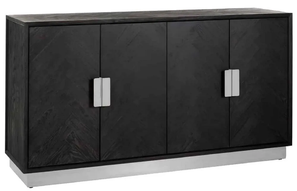 Expressversand Casa Padrino aparador de lujo negro / plata 160 x 45 x A. 86 cm - Mueble de madera maciza con 4 puertas - Muebles de salón - Muebles de hotel - Colección de Lujo