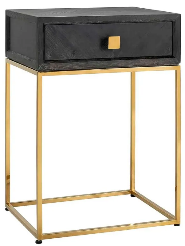 Sichere Zahlung Casa Padrino mesa auxiliar de lujo negro / oro 50 x 40 x A. 71 cm - Mesita de noche de madera maciza con cajón y estructura de acero inoxidable - Muebles de dormitorio de lujo
