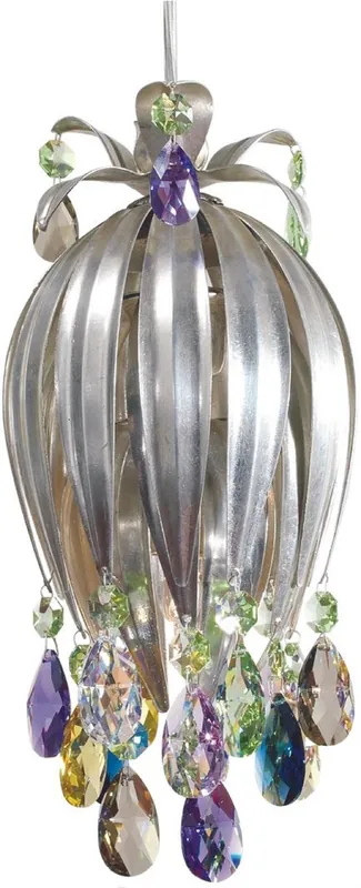 Casa Padrino lámpara colgante LED de lujo plata / multicolor Ø 12 x A. 26 cm - Lámpara colgante de metal moderna con cristal Swarovski - Colección de Lujo Sale