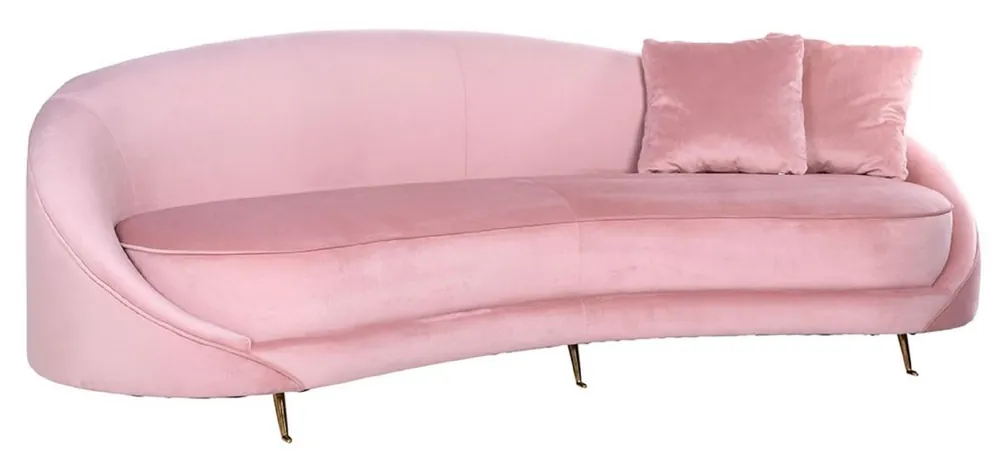 Casa Padrino sofá de terciopelo de lujo rosa / oro 240 x 100 x A. 77 cm - Sofá de salón curvo con 2 cojines decorativas - Muebles de salón de lujo Nur Heute