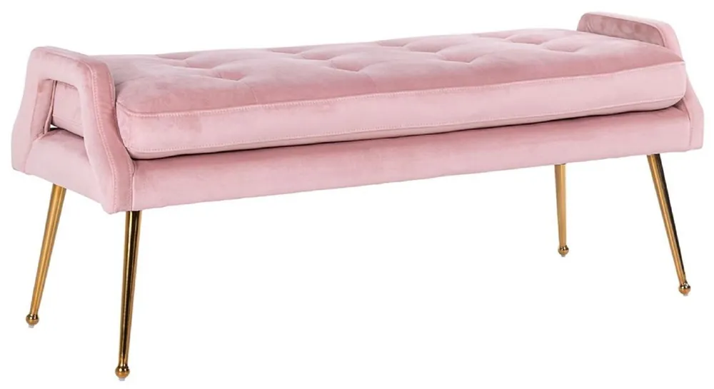 Schneller Versand Casa Padrino banco de terciopelo de lujo rosa / oro 121,5 x 45 x A. 51,5 cm - Banco tapizado de madera maciza con terciopelo fino y patas de acero inoxidable - Colección de Lujo