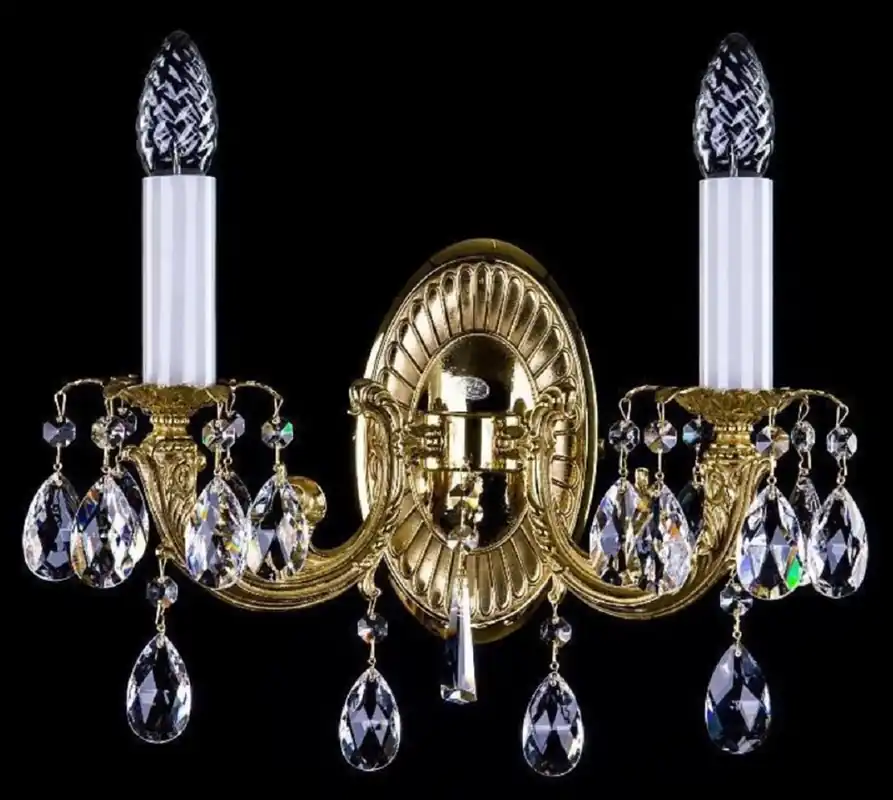 Casa Padrino lámpara de pared doble de cristal barroco de lujo oro 36 x A. 28 cm - Magnífica lámpara de pared de latón con cristal de Bohemia - Noble & Magnífica Beliebt