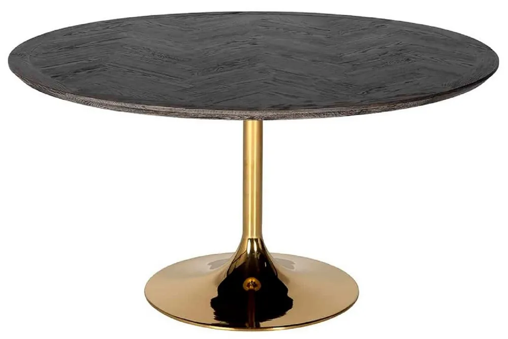 Casa Padrino mesa de comedor de lujo negro / oro Ø 140 x A. 75 cm - Mesa de comedor redonda con tablero de chapa de roble y patas de acero inoxidable - Muebles de comedor de lujo Heißes Angebot