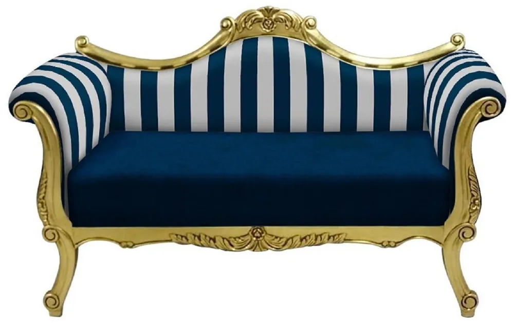 Casa Padrino sofá barroco con rayas azul / blanco / oro - Sofá de salón hecho a mano de estilo barroco - Muebles de salón barrocos Knallerangebot