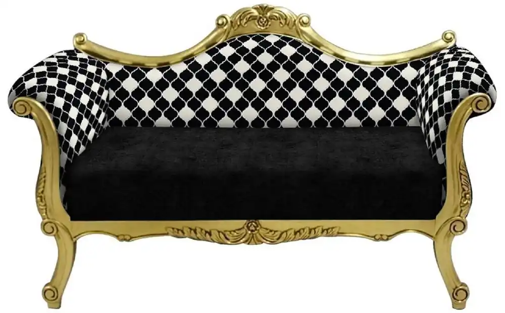 Letzte Chance Casa Padrino sofá barroco con patrón negro / blanco / oro - Sofá de salón hecho a mano de estilo barroco - Muebles de salón barrocos