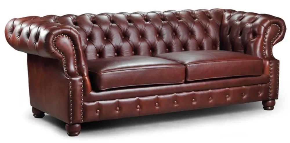 Casa Padrino sofá de 3 plazas de cuero Chesterfield de lujo marrón oscuro 217 x 93 x A. 77 cm - Sofá de salón de cuero auténtico - Muebles de Salón Chesterfield Preiswert