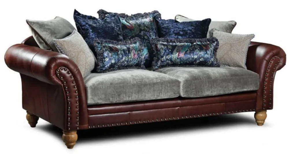 Casa Padrino sofá de 3 plazas de cuero de lujo marrón oscuro / gris / marrón claro 230 x 105 x A. 100 cm - Sofá de cuero de salón - Muebles de salón de cuero auténtico Top-Angebot