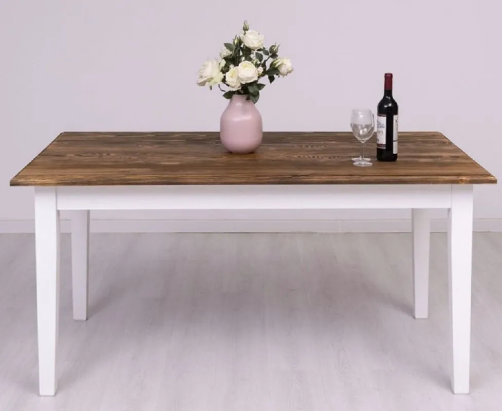 Top-Preis Casa Padrino mesa de comedor de estilo campestre marrón oscuro / blanco 160 x 90 x A. 78 cm - Mesa de cocina de madera maciza - Muebles de comedor de estilo campestre