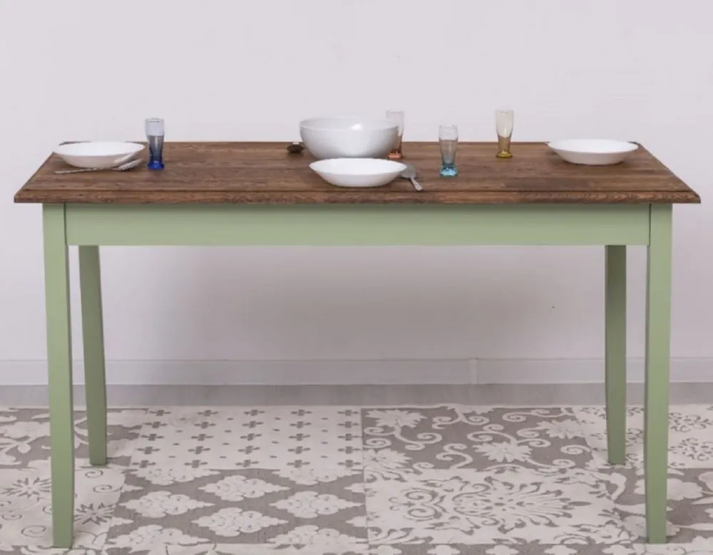 Casa Padrino mesa de comedor de estilo campestre marrón oscuro / verde 140 x 70 x A. 78 cm - Mesa de cocina de madera maciza - Muebles de comedor de estilo campestre Preiswert