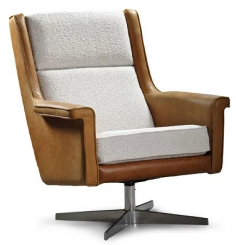 Direkt Vom Hersteller Casa Padrino sillón giratorio de lujo marrón / blanco / plata 83 x 75 x A. 98 cm - Sillón de salón moderno - Muebles de salón de lujo