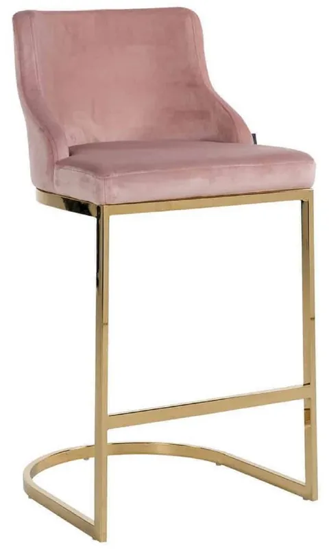 Casa Padrino silla de bar de lujo rosa / oro 48 x 49 x A. 103 cm - Taburete de bar tapizado con terciopelo noble y patas de acero inoxidable - Muebles de bar de lujo Direkt Vom Hersteller