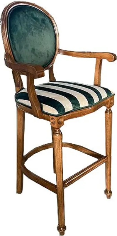Sichere Zahlung Casa Padrino silla de bar barroco con reposabrazos verde / blanco / marrón - Taburete de bar de estilo antiguo a rayas - Muebles de bar barrocos hechos a mano
