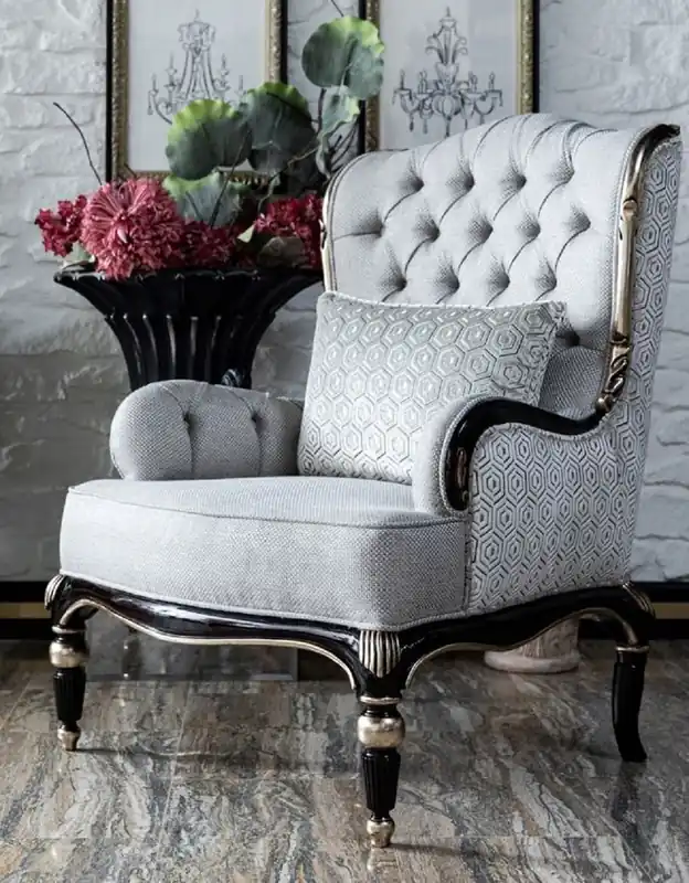 Online Kaufen Casa Padrino sillón barroco de lujo gris / negro / plata - Elegante sillón de salón en estilo barroco - Muebles de salón barrocos