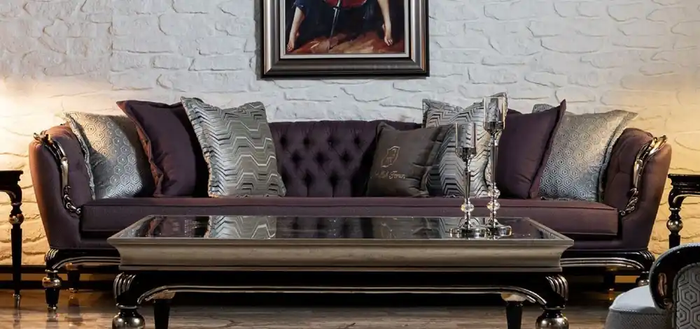 Casa Padrino sofá barroco de lujo púrpura / negro / plata - Sofá de salón hecho a mano - Muebles de salón barrocos Nur Für Kurze Zeit