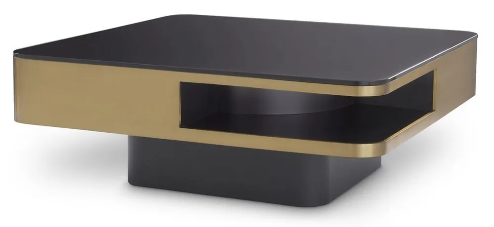 Casa Padrino mesa de centro de lujo latón / negro 89,5 x 89,5 x A. 33,5 cm - Mesa de salón con tapa de vidrio - Muebles de Salón - Muebles de Lujo Top-Angebot