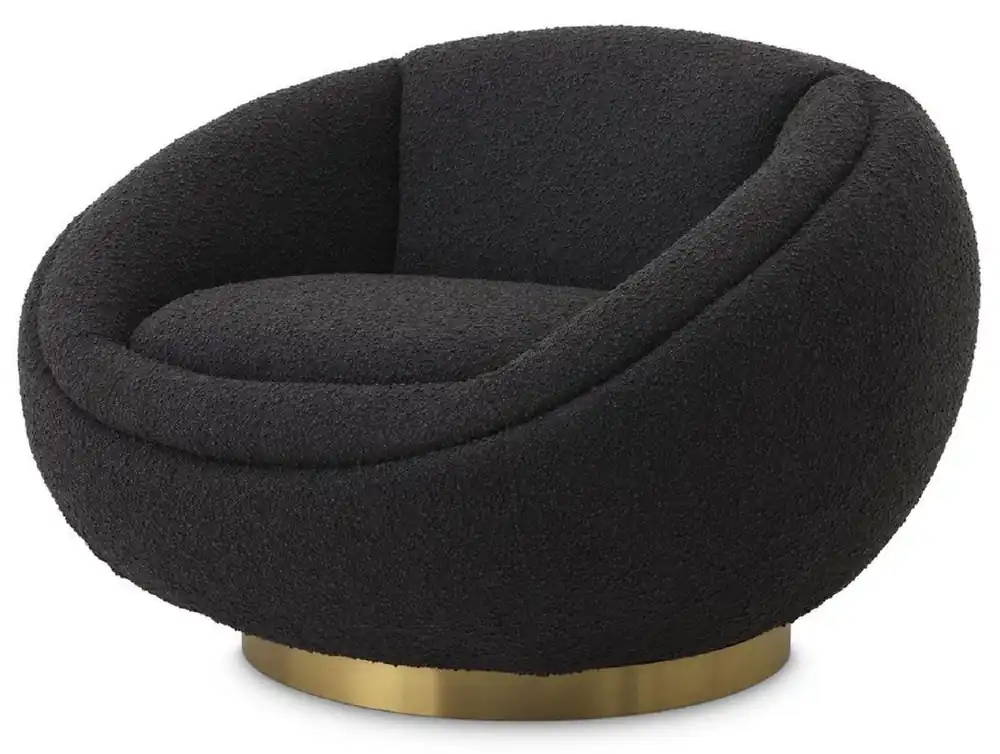 Casa Padrino sillón giratorio de lujo negro / latón 100 x 102 x A. 68 cm - Sillón de salón moderno - Muebles de salón de lujo Preisknaller
