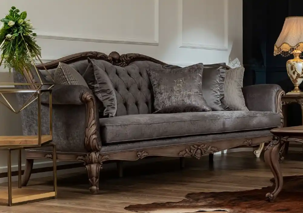 Casa Padrino sofá barroco de lujo gris / marrón - Sofá de salón hecho a mano en estilo barroco - Muebles de salón barrocos Ausverkauf