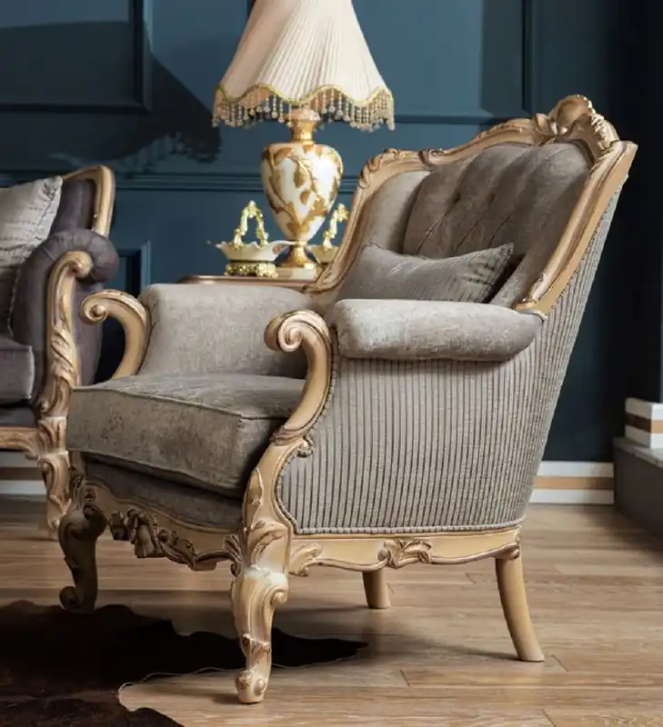 Casa Padrino sillón barroco de lujo gris / natural - Elegante sillón de salón en estilo barroco - Muebles de salón barrocos Sichere Zahlung