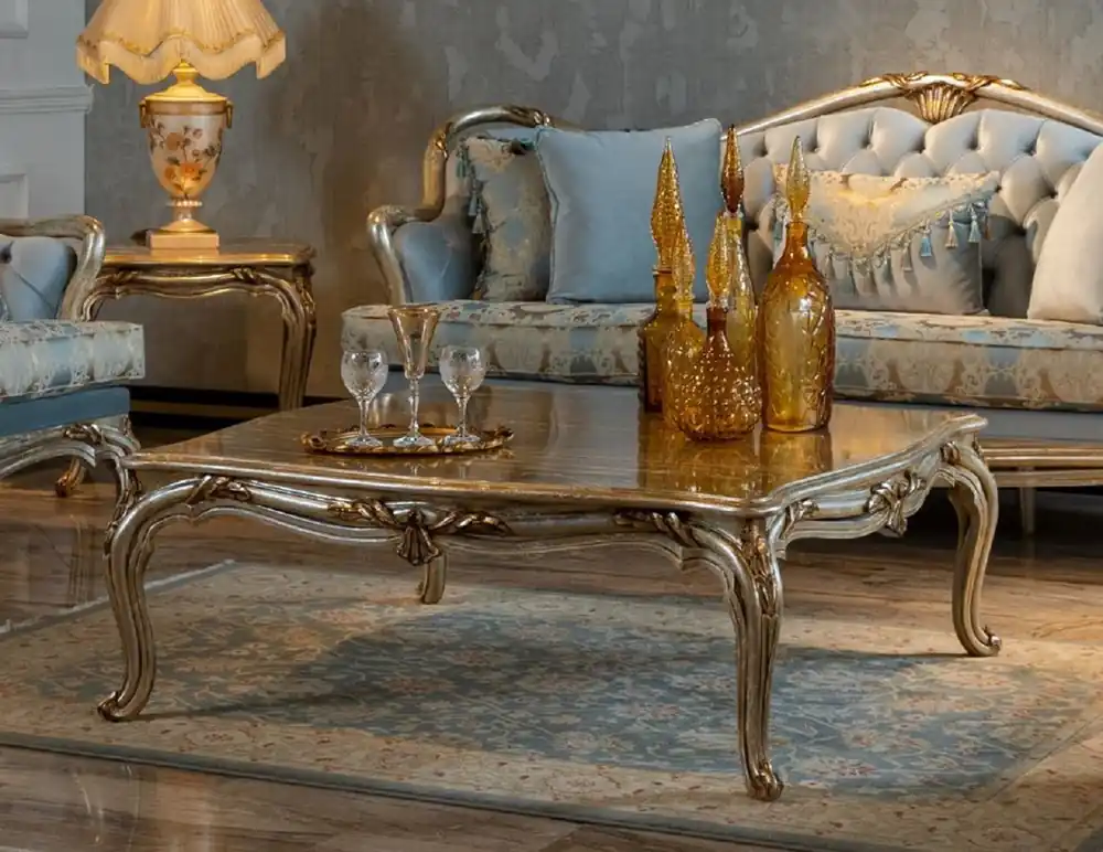 Direkt Vom Hersteller Casa Padrino mesa de centro barroco de lujo plata / oro - Mesa de salón de madera maciza hecha a mano - Muebles de salón barrocos