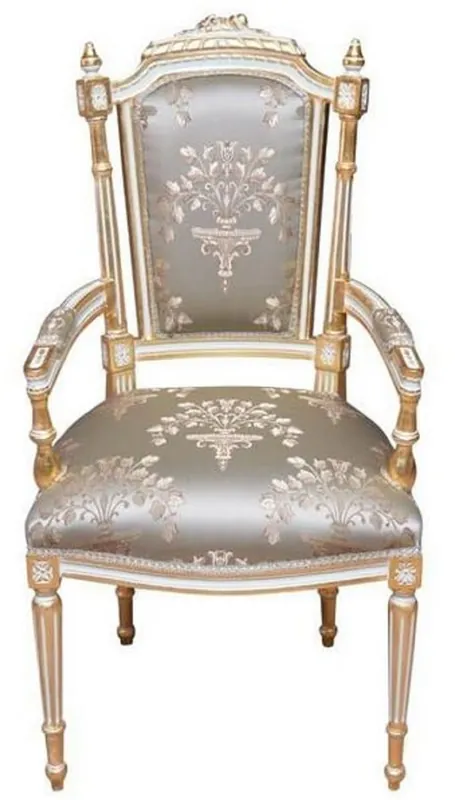 Beliebt Casa Padrino silla de comedor barroco plata / blanco / oro - Silla de estilo antiguo hecha a mano con reposabrazos - Muebles de comedor de estilo barroco