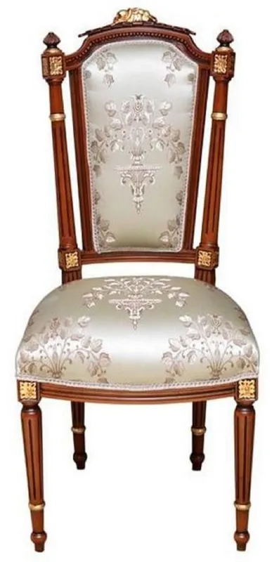 Casa Padrino silla de comedor barroco crema / marrón / oro - Silla de estilo antiguo hecha a mano - Muebles de comedor de estilo barroco Zertifiziert