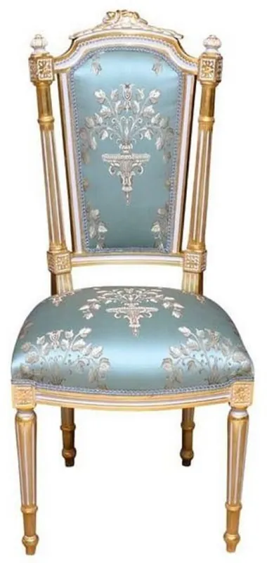 Casa Padrino silla de comedor barroco turquesa / blanco / oro - Silla de estilo antiguo hecha a mano - Muebles de comedor de estilo barroco Kracherpreis