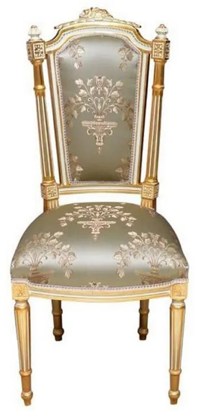Schnäppchen Casa Padrino silla de comedor barroco plata / blanco / oro - Silla de estilo antiguo hecha a mano - Muebles de comedor de estilo barroco