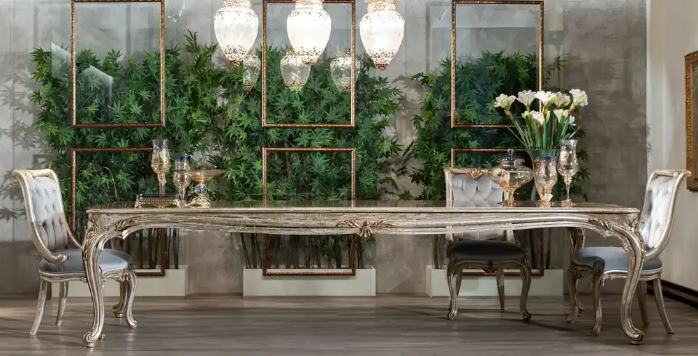 Preis Gesenkt Casa Padrino conjunto de comedor barroco de lujo azul claro / plata / oro - 1 Mesa de Comedor Barroco y 8 Sillas de Comedor Barroco - Magnífico muebles de comedor hechos a mano en estilo barroco