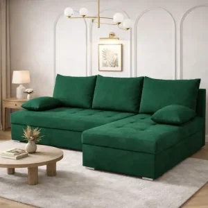 Garantierte Lieferung Ecksofa mit Schlaffunktion Fasti flaschengrün Universal-Ecksofa mit Bettzeugcontainer Garantie für Komfort