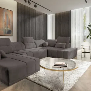 Solange Der Vorrat Reicht Ecksofa mit Schlaffunktion Cetara VI grau braun linke Seite komfortables und stilvolles Ecksofa mit verschiebbaren Rückenlehnen