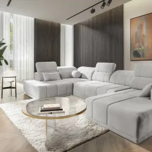 Direkt Vom Hersteller Ecksofa mit Schlaffunktion Cetara VI Esche grau rechtshändig Komfortables und stilvolles Ecksofa mit verschiebbaren Rückenlehnen