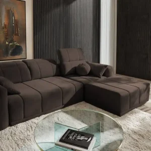 Ecksofa mit Schlaffunktion Cetara braun rechte Seite stilvolles Design komfortable Schiebelehne verstellbare Kopfstützen Jetzt Bestellen