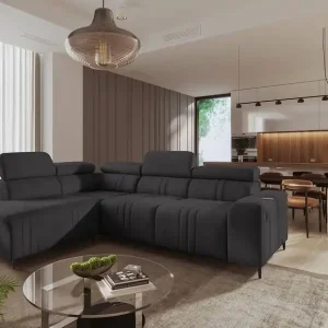 Ecksofa mit Schlaffunktion Castel VII graphit links stilvolles Ecksofa mit Bettzeugablage und verstellbaren Kopfstützen Sofort Bestellen