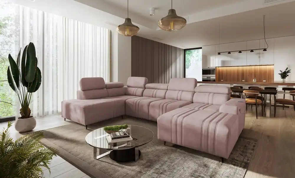 Online Kaufen Ecksofa mit Schlaffunktion Castel VI rosa rechts komfortables und elegantes Ecksofa mit zwei Bettkästen