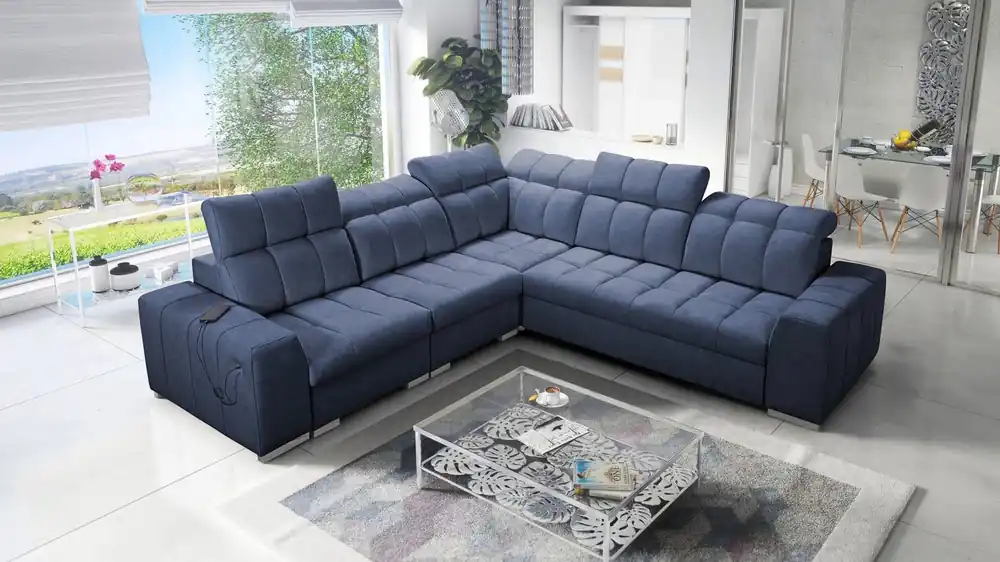 Neue Ware Ecksofa mit Schlaffunktion Luigi III blau links bequemes Ecksofa für das Wohnzimmer perfekt für die tägliche Entspannung