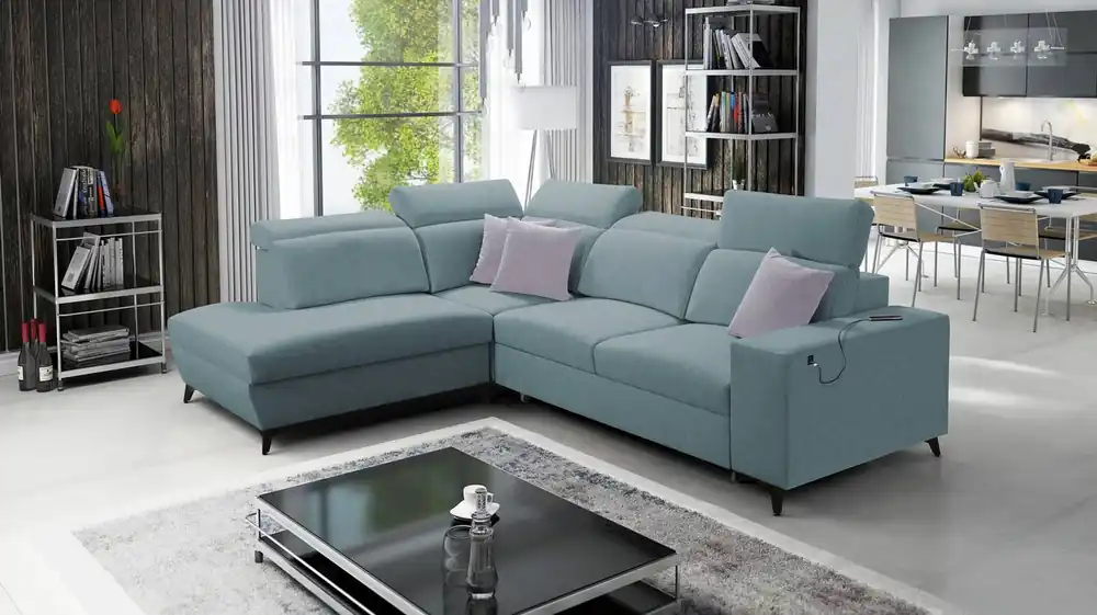 Ecksofa mit Schlaffunktion Kelly Sleek VII Arctic blau linke Seite geflochtene komfortable und funktionelle Ecksofa für Wohnzimmer Jetzt Kaufen