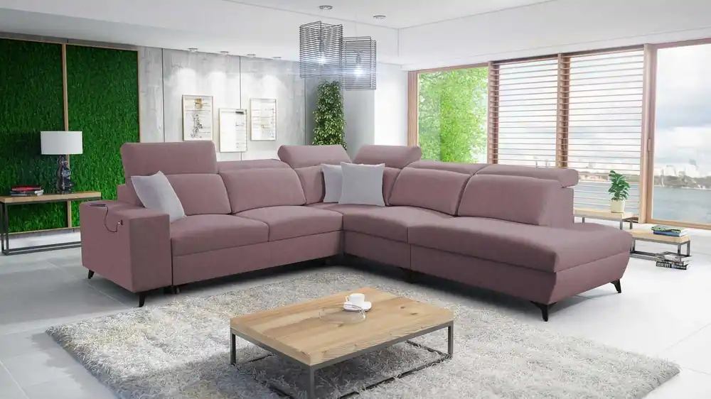 Ecksofa mit Schlaffunktion Kelly Sleek IX lavendel pink rechtes Ecksofa mit bequemen Armlehnen und verstellbaren Kopfstützen Top-Seller