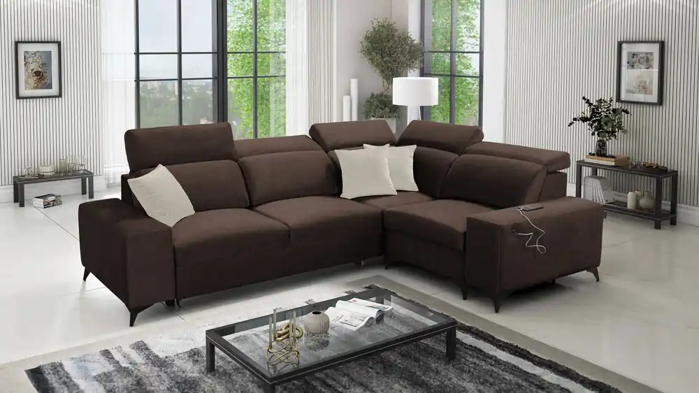 Bestseller Ecksofa mit Schlaffunktion Kelly Sleek II schokoladenbraun rechte Seite elegantes Ecksofa für Wohnzimmer aus Webstoff