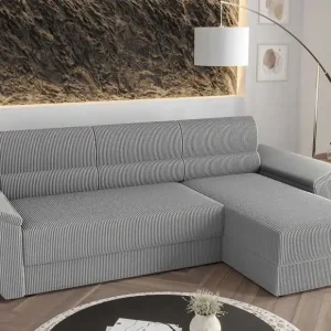 Wochenendangebot Ecksofa mit Schlaffunktion Fogu II grau Esche rechts stilvolles Ecksofa mit bequemen Armlehnen und einem Bettzeugbehälter